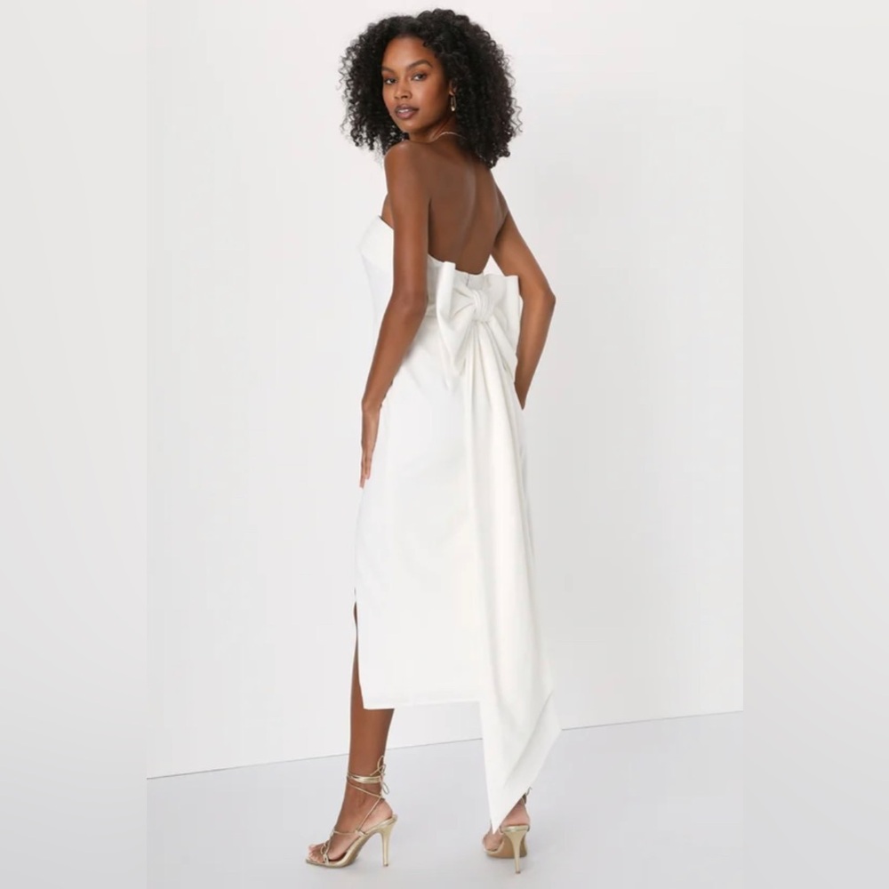 Fabulous Phenomenon White Strapless Bow Midi Dress